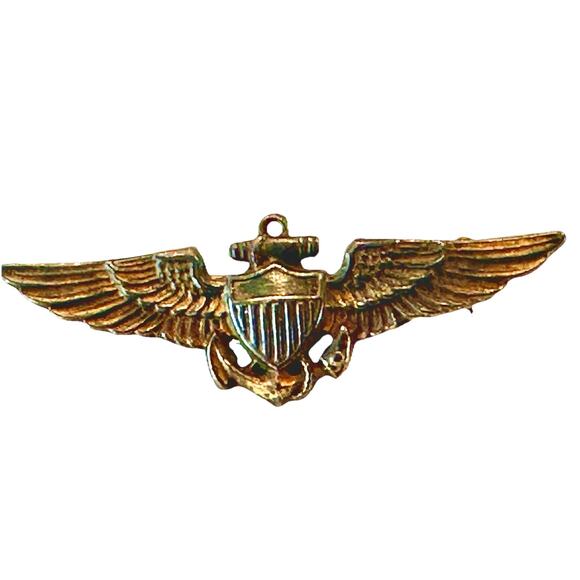 VTG 1/20-10k GOLD-FILLED & STERLING SILVER NAVY PILOT WINGS WWII Pin by NS MEYER - Picture 1 of 3